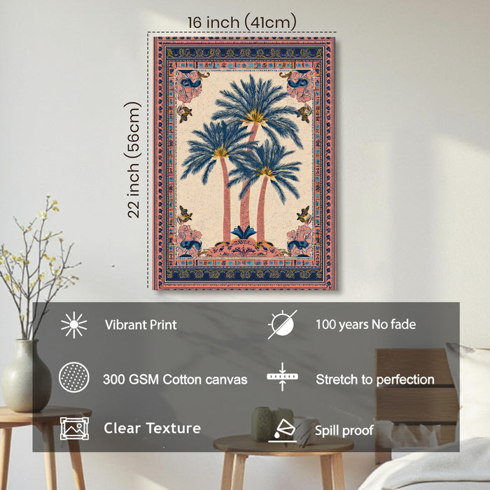 Mughal Motif Palm Tree Wall Painting | Stretched Canvas Flower Wall Painting for Living Room, Bedroom, Home and Office Wall Décor (41x56 cm)