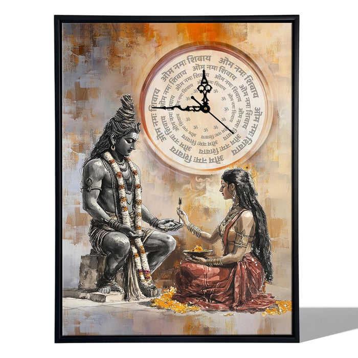 Hindu Religious Portrait Abstract Divine Multicolor Framed Canvas wall art With Clock | Painting with clock. 43x58 cm