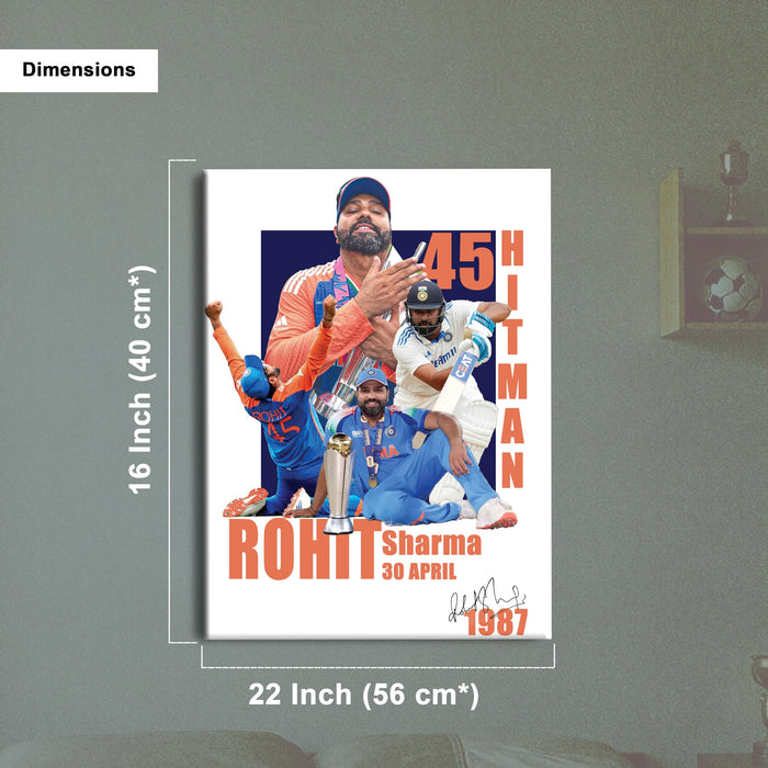Rohit Sharma Stretch Canvas Painting Wall Art Poster, Hitman 45, Indian Cricket Team Fan Gift, Motivational Print for Bedroom, Living Room, Office & Home Decor, Rohit Sharma Canvas Poster 16 x 22 Inch