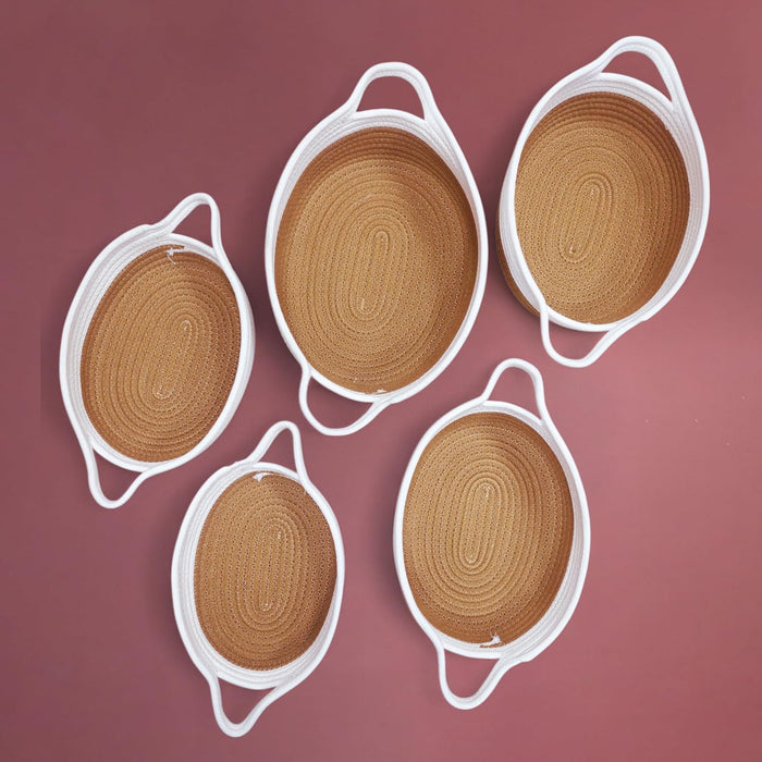 Jute Basket Round Shape Foldable Gift Basket, Storage and Organizer Jute Baskets with Handle (Set of 5)