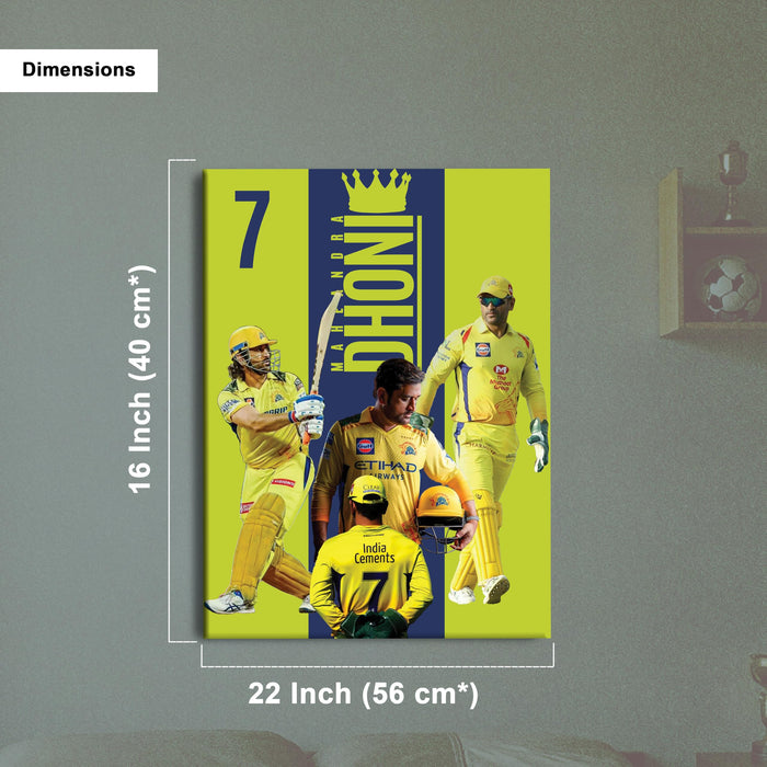 MS Dhoni Chennai Super Kings Cricket Fan Poster Canvas Painting Wall Art Decor, The Legend Thala, Ideal Gift for IPL & Indian Cricket Team Lovers, Bedroom, Office & Home Decoration 16 x 22 Inch