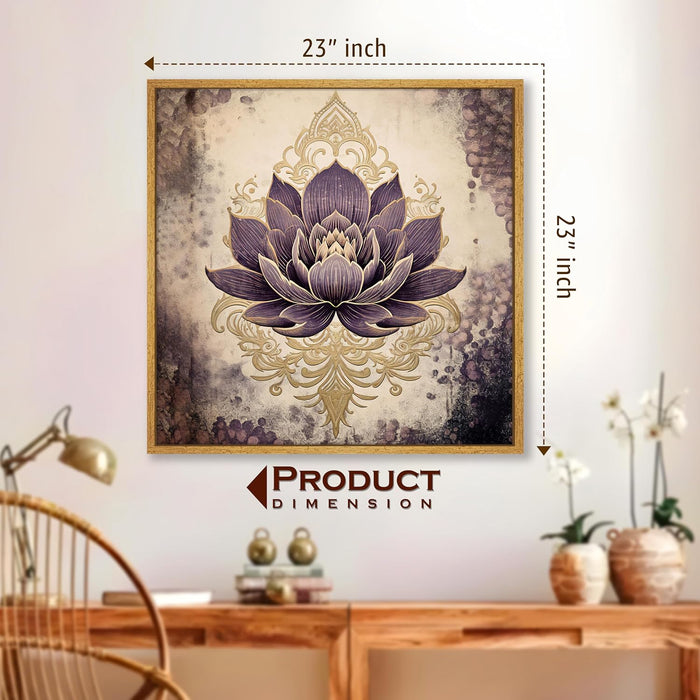Multicolor Abstract Canvas Purple Lotus Indian Folk Wall Art Painting – Beige Purple Gold Gallery Wrap Canvas Wall Décor.