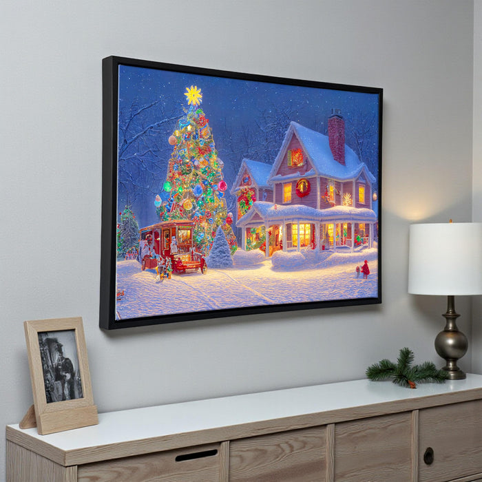 LED Christmas Wall Painting Lighted Holiday Christmas Tree Decorated Home Painting with Warm Glow for Living Room, Bedroom Festive Home Decoration (23x17 Inch)