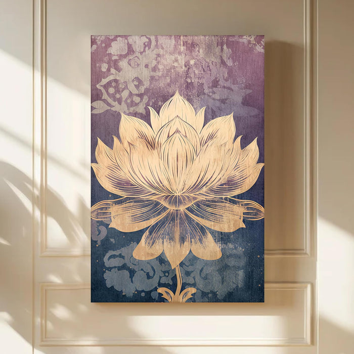 Abstract Stretched Canvas Multicolor Wall Art Painting Lotus Indian Folk Digital Painting ‰ÛÒ 22x34 Inch