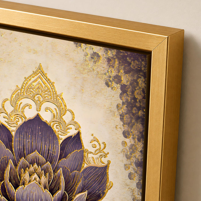 Vastu Lotus Gold Foil Canvas Painting For Living Room | Premium Golden Textured Abstract Floral Canvas Wall Art with Frame for Home Wall, Decoration Item for Pooja Room, Home 23x23 Inch