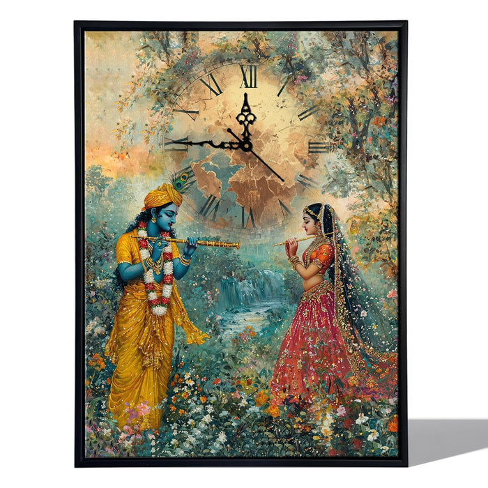 Hindu Religious Portrait Abstract Divine Multicolor Framed Canvas wall art With Clock | Painting with clock. 43x58 cm