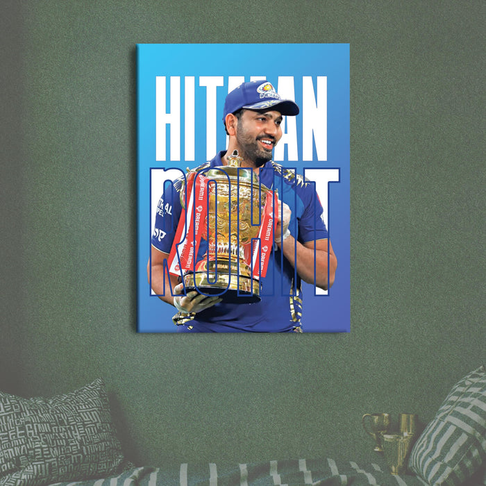 Rohit Sharma Cricket Player Stretch Canvas Painting Wall Art Poster, Hitman 45, Indian Cricket Team Fan Gift, Motivational Print for Bedroom, Living Room, Office & Home Decor, 16 x 22 Inch