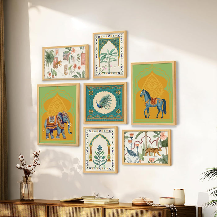 Animal Botanicals Indian Art Wall Art Print Paintings, set of 7 | Digital Framed Painting 30x42, 21x30, 30x30 cm