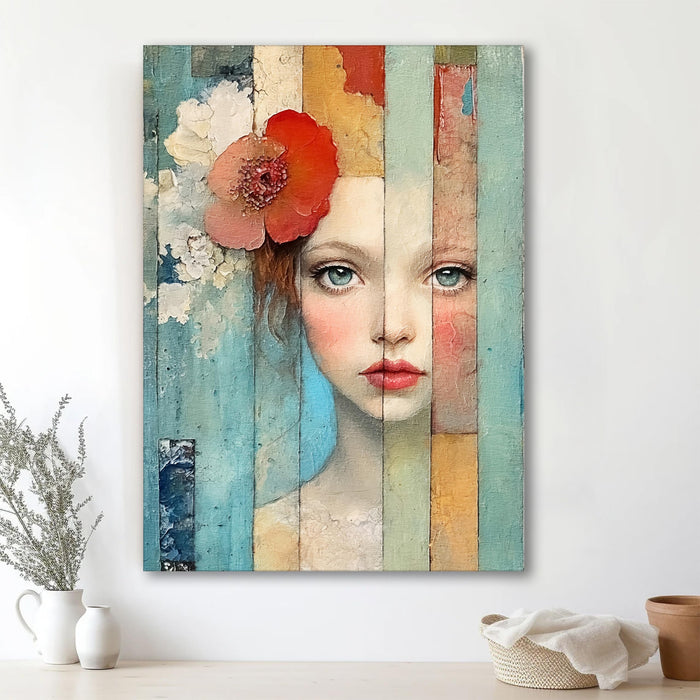 Figurative Abstract Art of Girl in Multicolor | Digital Painting On Canvas Stretched on Wood (16x22 Inch)