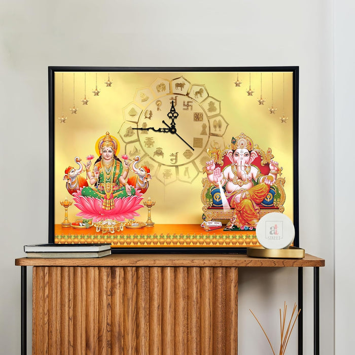 Hindu Religious Portrait Abstract Divine Multicolor Framed Canvas wall art With Clock | Painting with clock. 43x58 cm