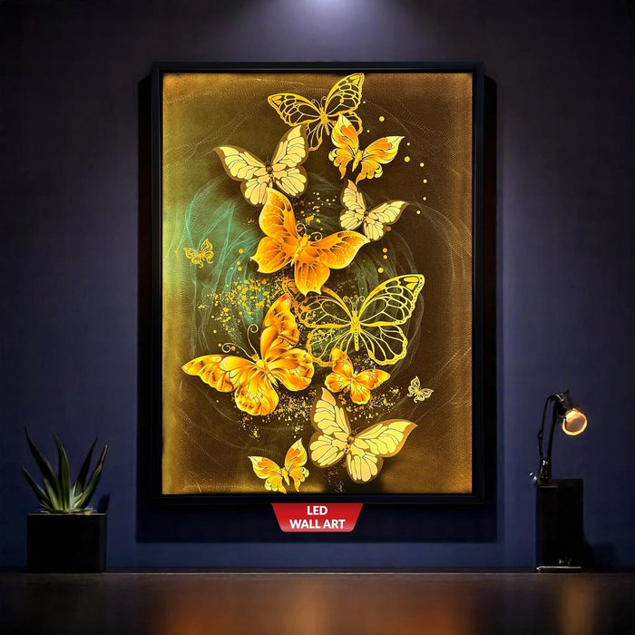 Framed Canvas Art Print with LED Light Decorative Canvas Wall Art Wall Decor Painting Digital Butterflies 43x58 cm