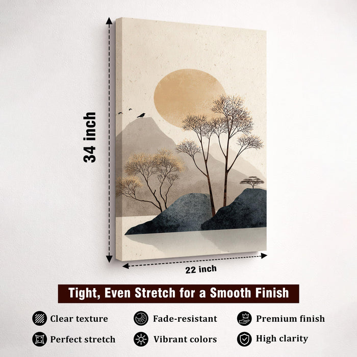 Abstract Mountain Sunrise Stretched Canvas Painting For Living Room | Mountain Landscape Stretched Canvas Wall Art For Livingroom Home Decor, Bedroom, Hallway's, Office, Hotel - 56x86 cm