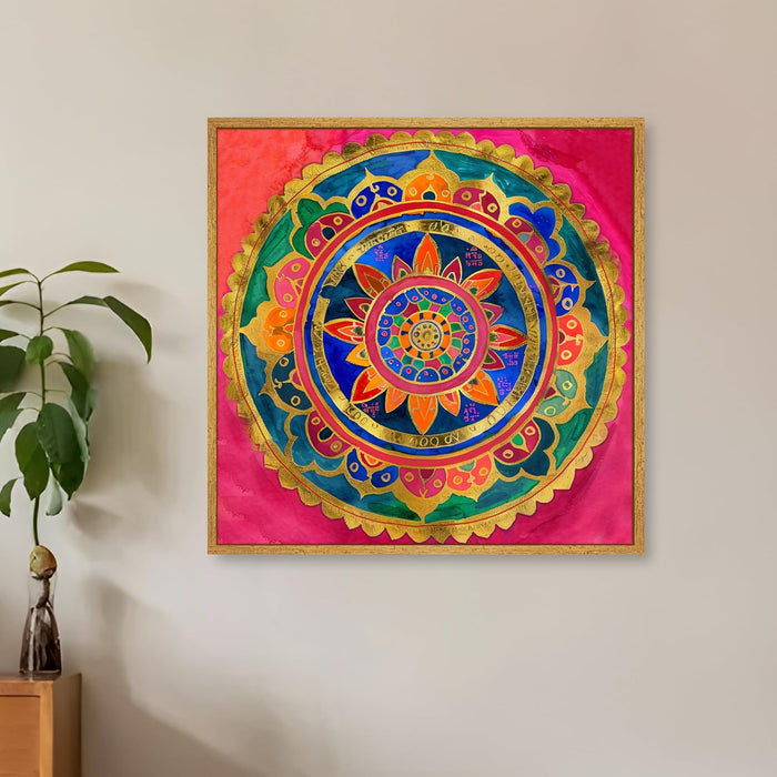 Abstract Canvas Mandala Design Multicolor Wall Art Painting – Gallery Wrap Canvas Wall Décor (56x56 cm)