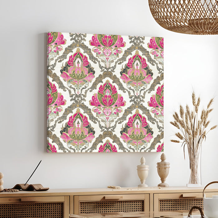 Mughal Miniature Flower Painting for Wall Decoration | Flower Canvas Wall Painting for Living Room, Bedroom, Home and Office Wall Decor (41x41 Cm)
