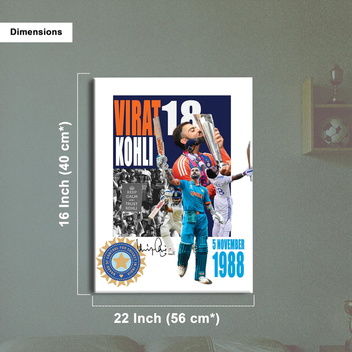 Virat Kohli Stretch Canvas Painting Wall Art Painting, King Kohli 18, Indian Cricket Team Fan Gift, Living Room, Office, Home Decor, Virat Kohli Canvas Poster 16 x 22 Inch