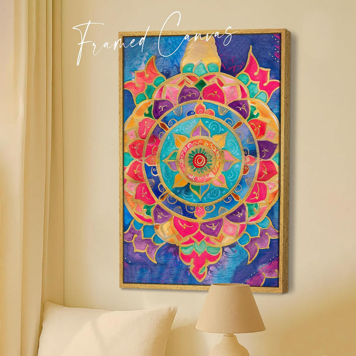 Abstract Multicolor Mandala Painting Multicolor Wall Art on Stretched Canvas – Frameless Unframed Gallery Wrap Canvas Wall Art 22x34 Inch