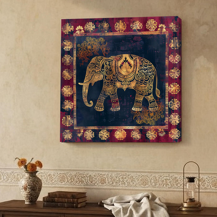 Stretched Canvas Traditional Indian Elephant Artwork Textured Painting for Wall 22x22 Inch