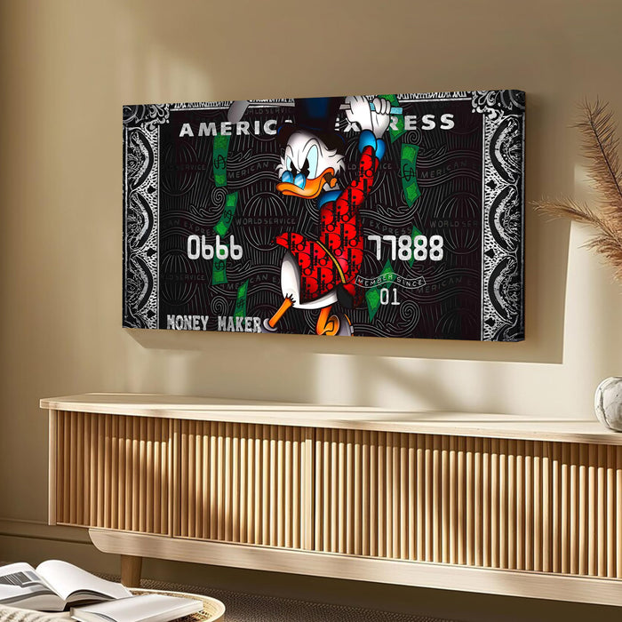 Luxury Money Maker Pop Art Wall Painting | Modern Cartoon Money-Themed Stretched Canvas Artwork for Office & Living Room Décor, 22x46 Inch