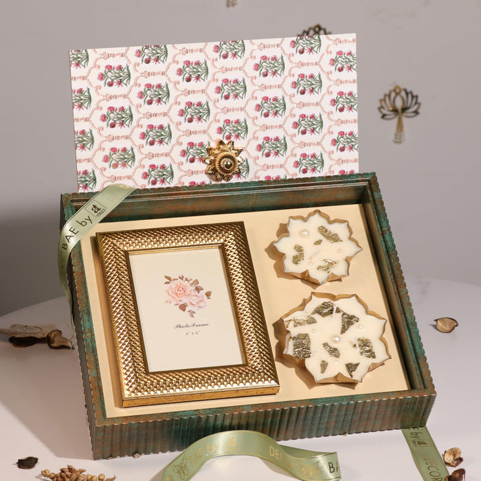 Diwali Gift Hamper Box with Vintage Photo Frame with Urli Diya, Friends and Relatives (Pack of 2)