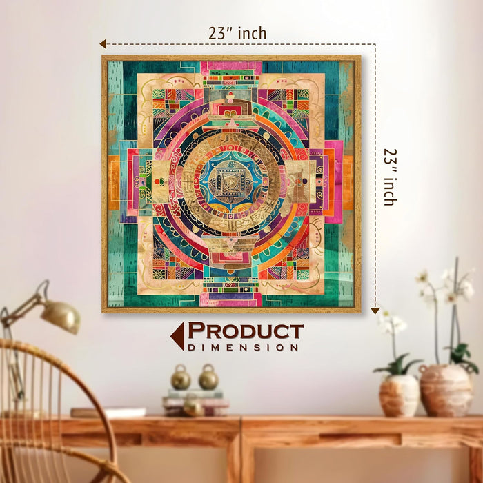 Abstract Canvas Painting Wall Art – Multicolor Yantra Design Abstract Canvas Wall Décor.