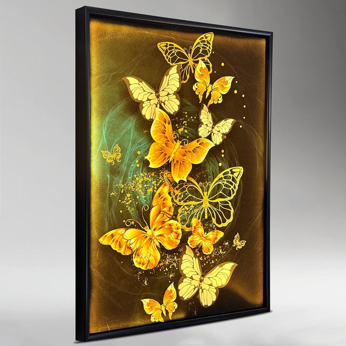 Framed Canvas Art Print with LED Light Decorative Canvas Wall Art Wall Decor Painting Digital Butterflies 43x58 cm