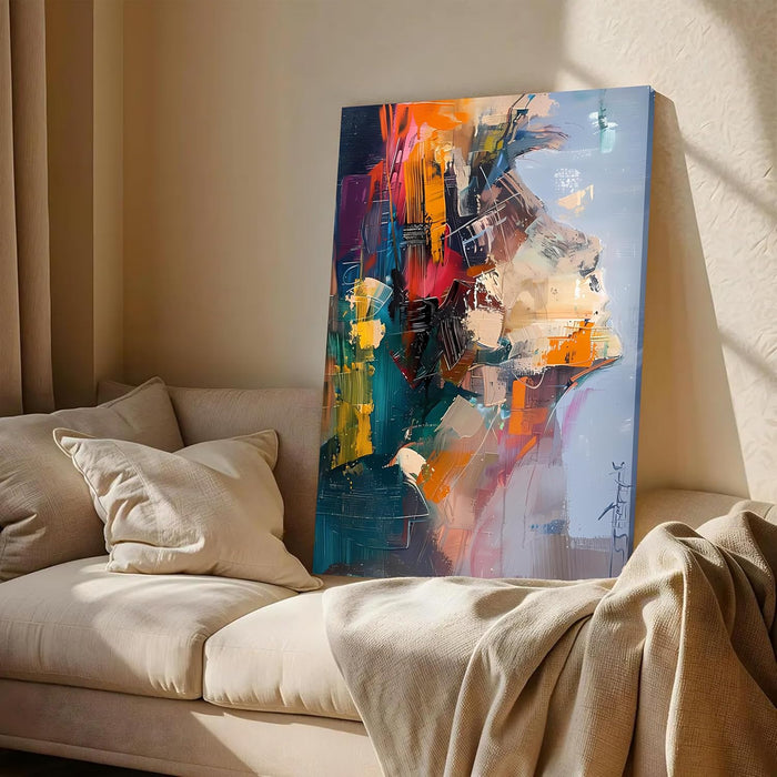 Portrait Abstract Canvas Wall Art painting Visualising a Human Face Multicolor | Digital Painting on Canvas Stretched on Wood (22x34 Inch)