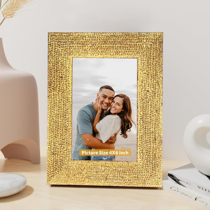 Art Street Table and Wall Photo Frame Textured Picture Frames Picture Frame, Gold Metal Look for 4x6 Photos Tabletop Photos for Home Décor, Wood Photo Frames for Wall and Table Decoration 10x15 cm