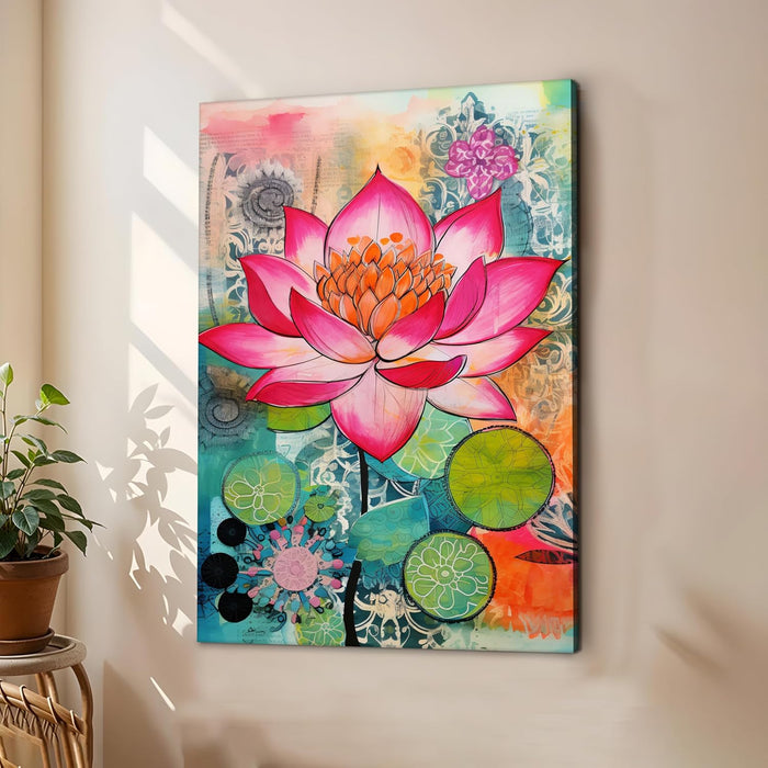 Abstract Stretched Canvas Multicolor Wall Art Painting Lotus Digital Painting ‰ÛÒ 22x34 Inch