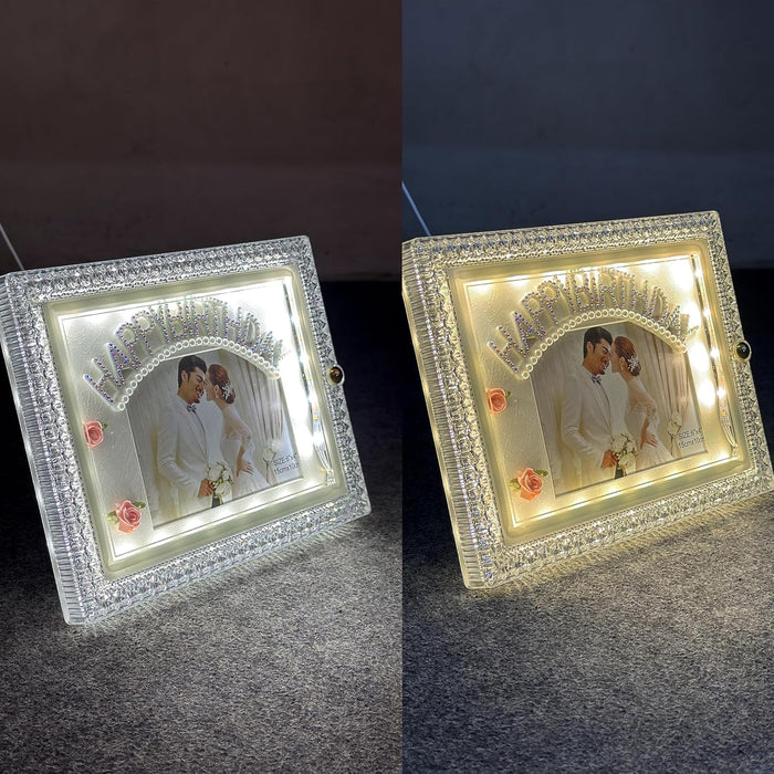 Art Street Happy Birthday Led Couple Photo Frame with Rectangle Mat, Table Top LED Photo Frame, Size: 4x6 Inch