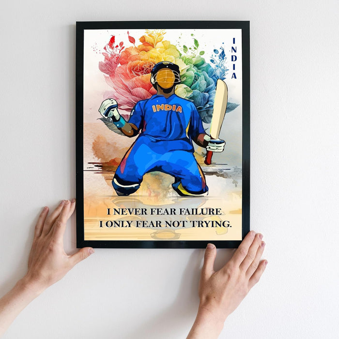 Art Street Framed Wall Hanging Cricket Art Print Player Yuvi Sports Poster For Home Decor, Living Room, Hotel and Office Decor (12.7X17.5 Inch)