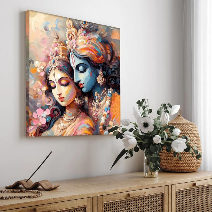 Abstact Art Walking Lord Shiva Wall Decor Print Multicolor | Canvas Painting Stretched on Wood | Suits For Mandeer (16x16 Inch)