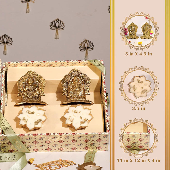 Diwali Gift Hampers Laxmi Ganesh Idol and Laxmi ji Charan with Urli Diya, Friends and Relatives (Pack of 3)