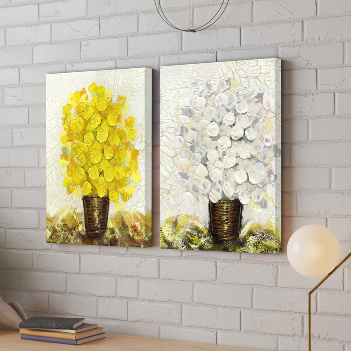 Stretched Modern Canvas Painting, Flower Bouquets in Vases Artwork for Wall Art for home decoration (Set of 2, 16x22 Inch)