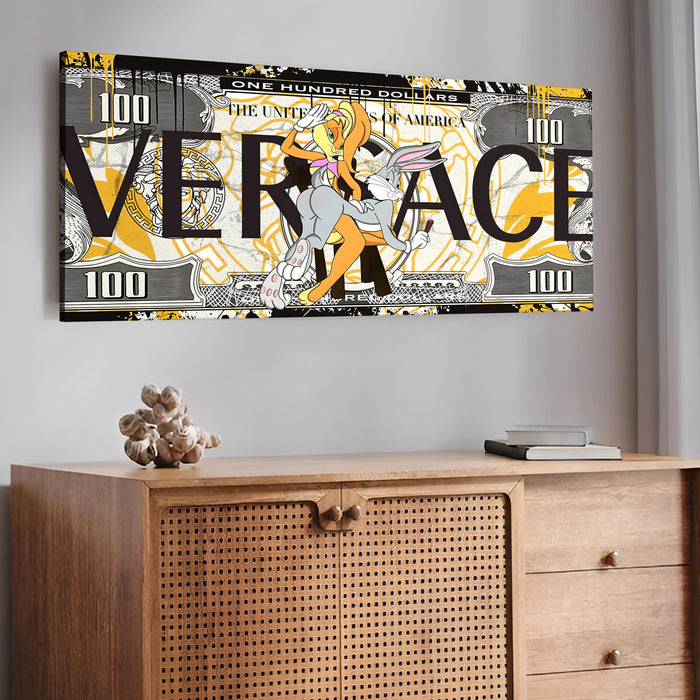 Luxury Dollar Bill Pop Art Wall Painting | Modern Money-Themed Stretched Canvas Artwork for Living Room, Office & Studio Décor, 22x46 Inch