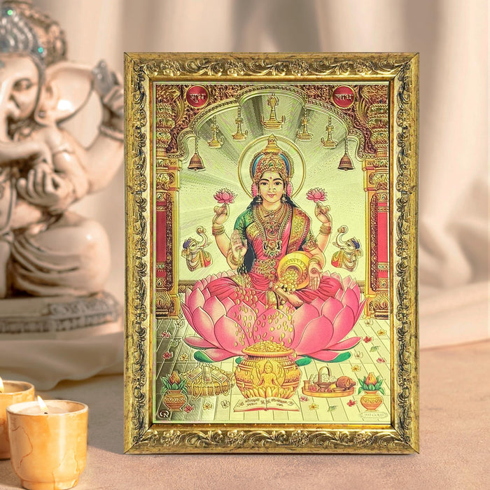 Art Street Goddess Mata Laxmi Photo Frame, Poster for Pooja, Gold Plated God Photo Frames, Home Decor Photo Frame (Size: 6x8 Inch, Gold)