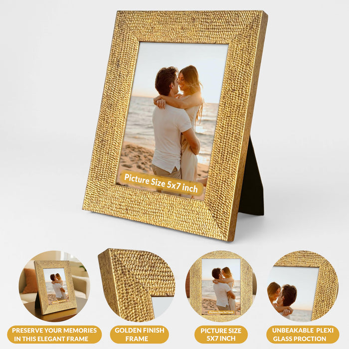 Art Street Table and Wall Photo Frame Textured Picture Frames Picture Frame, Gold Metal Look for 5x7 Photos Tabletop Photos for Home Décor, Wood Photo Frames for Wall and Table Decoration 13x18 cm