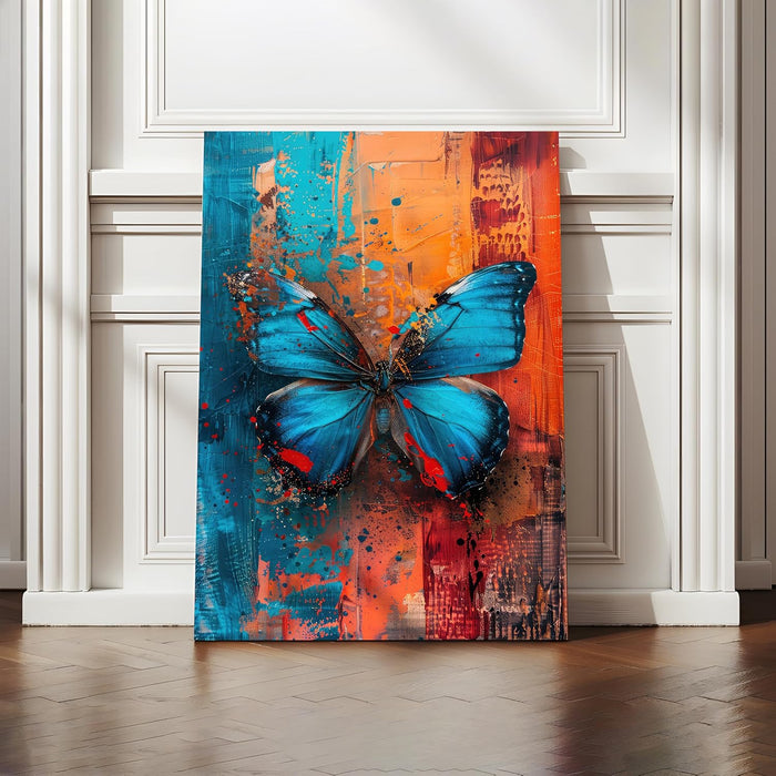 Large Stretched Canvas Painting, Panel Wall Art Print Blue Butterfly Framed Luxury Paintings for Home Décor (Orange, 22x34 Inch)