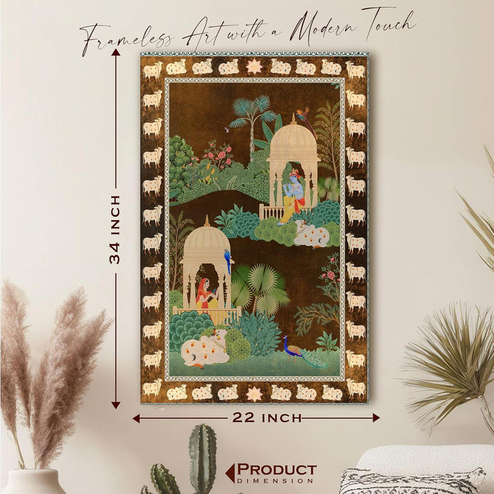 Abstract Stretched Canvas Multicolor Wall Art Painting Radha Krishna Pichwai Digital Painting ‰ÛÒ 22x34 Inch