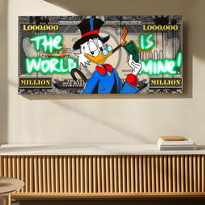 Luxury Million Dollar Pop Art Wall Painting | Bold Money-Themed Cartoon Stretched Canvas Artwork for Office & Living Room Décor, 22x46 Inch