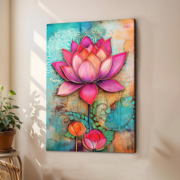 Abstract Stretched Canvas Multicolor Wall Art Painting Lotus Digital Painting ‰ÛÒ 22x34 Inch