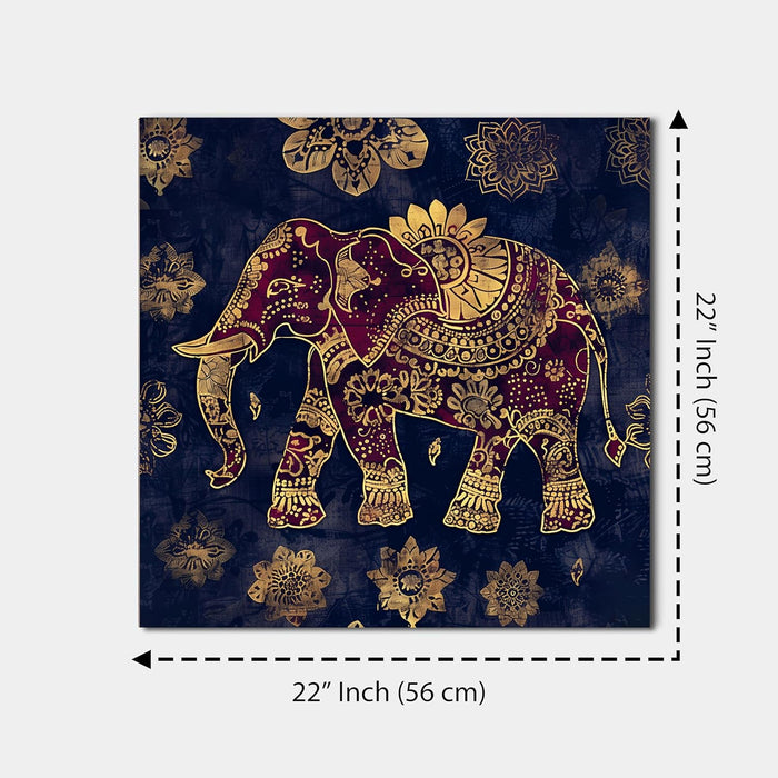 Stretched Canvas Traditional Madhubani Elephant Painting for Wall Decoration 22x22 Inch