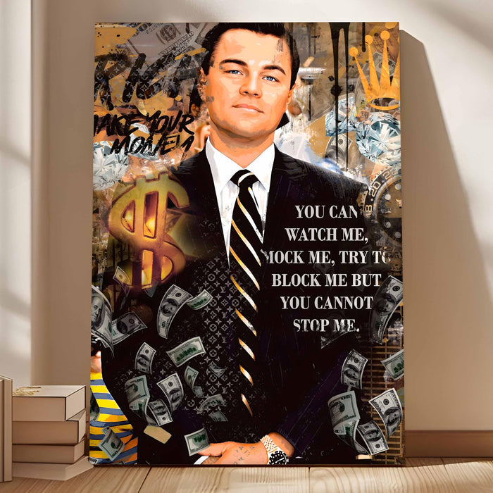 Luxury Motivation Pop Art Businessman Stretched Canvas Painting Print | Success & Money Quote Wall Art | Modern Office & Home Wall Décor, 56x86 cm
