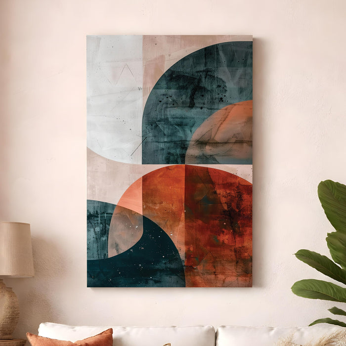 Boho Abstract Stretched Canvas Painting For Living Room | Earthtone Curve Stretched Canvas Wall Art For Livingroom Home Decor, Bedroom, Hallway's, Office, Hotel - 56x86 cm