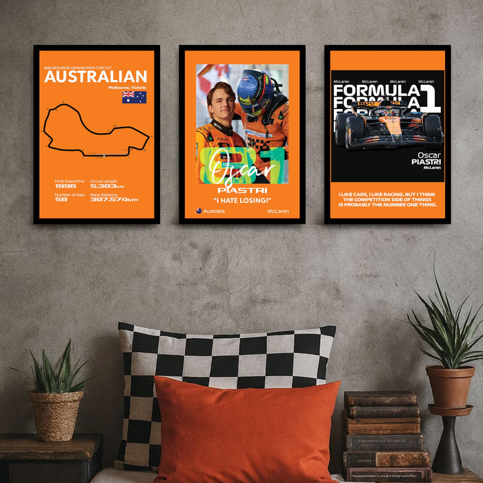 Framed Racing Motorsports Wall Painting | Modern Race Car Wall Art Painting for Bedroom, Living Room, Office and Home Wall Decoration (Set of 3, 33x45 cm)