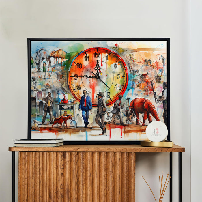 Landscape abtract water color Multicolor Framed Canvas wall art With Clock | Painting with clock, 43x58 cm
