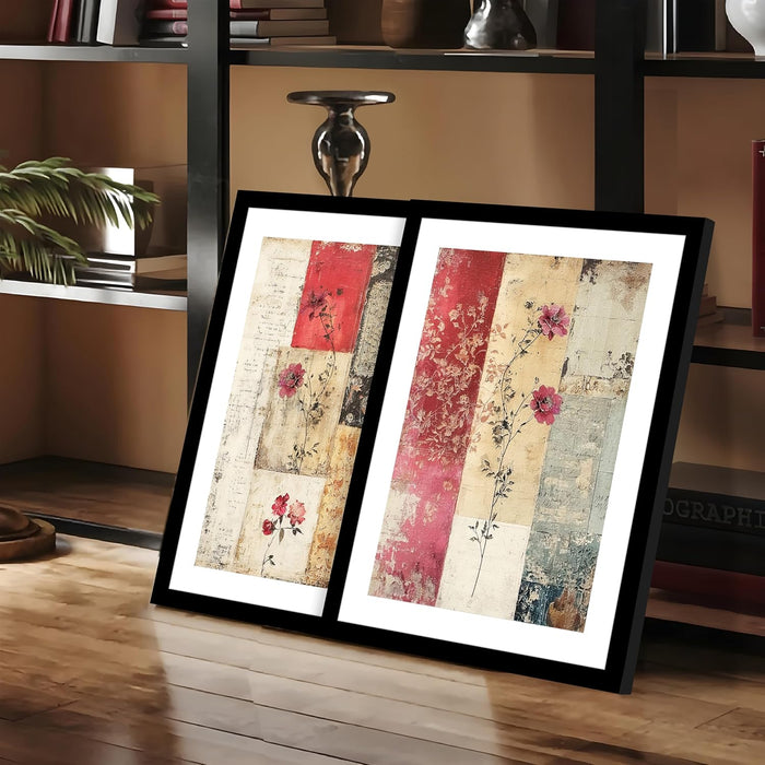 Modern Art Flowers Texture Soft Vintage Wall Painting, Set of 2 (Beige, 13x18 Inch), Wall Paintings