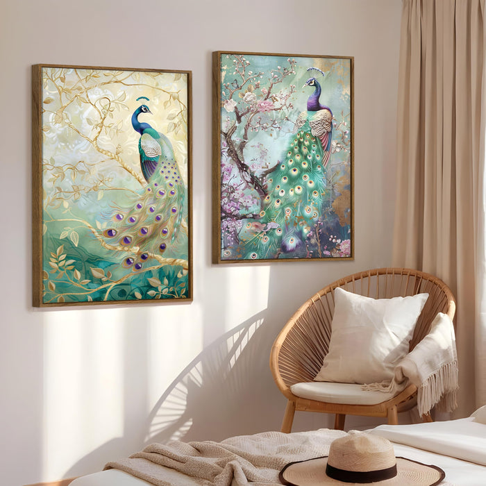 Peacock Canvas Painting for Wall Vastu Canvas Large Wall Art Painting for Living Room Decoration, Stylish Large Wall Art Print for Wall Decor (Set of 2, 58x89 cm)