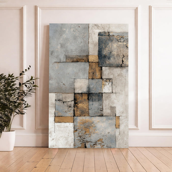 Abstract Textured Stretched Canvas Painting For Living Room | Concrete Geometric Stretched Canvas Wall Art For Livingroom Home Decor, Bedroom, Hallway's, Office, Hotel - 56x86 cm
