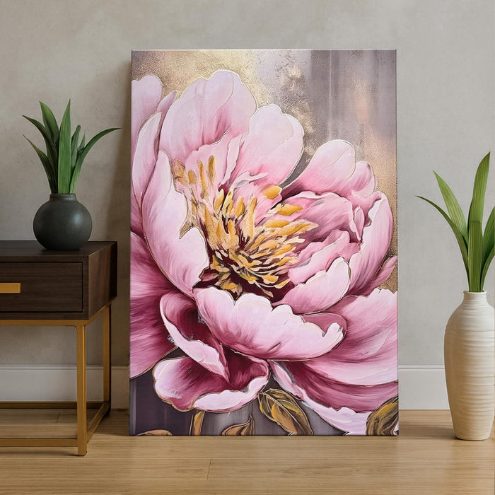 Stretched Canvas Pink Peony Flower 3D Abstract Paintings Hand Painted Abstract Vastu Canvas Painting Paintings for Office Hand Painted Art 61x91 cm