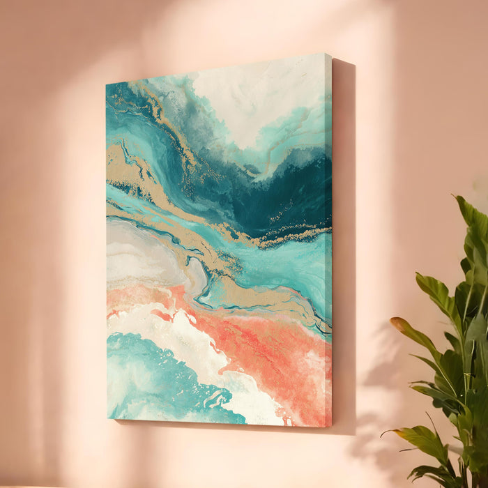 Abstract Fluid Stretched Canvas Painting For Living Room | Turquoise Marble Stretched Canvas Wall Art For Livingroom Home Decor, Bedroom, Hallway's, Office, Hotel - 56x86 cm